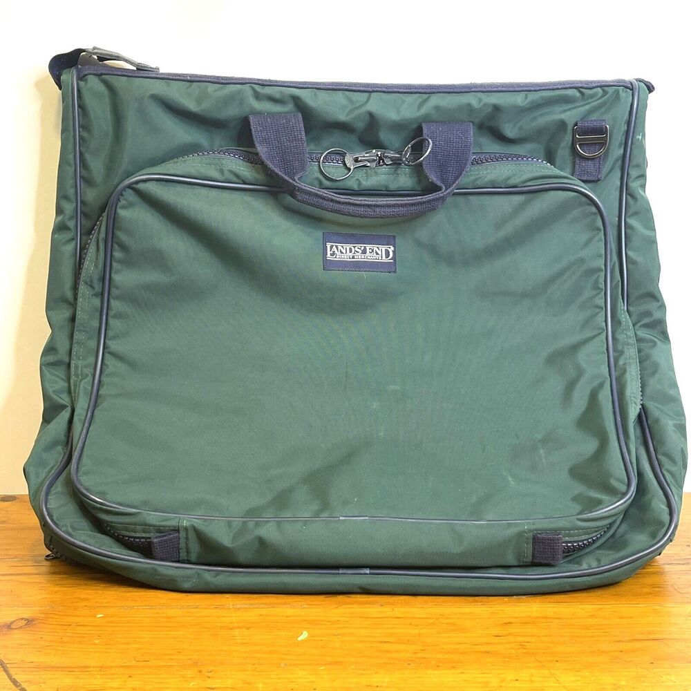 Lands‎ End Lighthouse Vintage Greeen & Blue Nylon Garment Bag Travel USA-Made